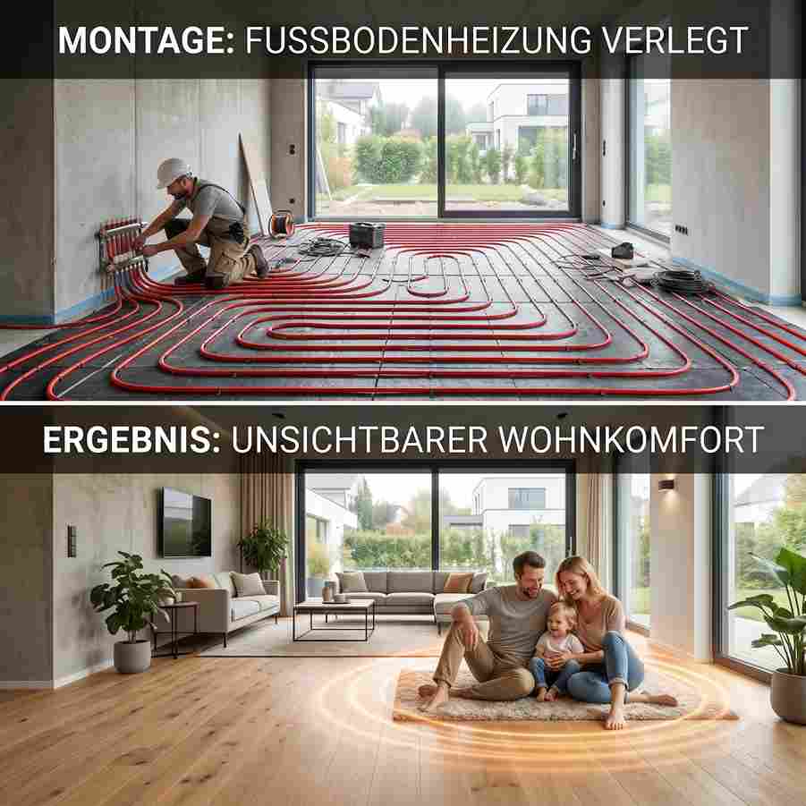 Fussbodenheizung verlegt und modernes Wohnresultat